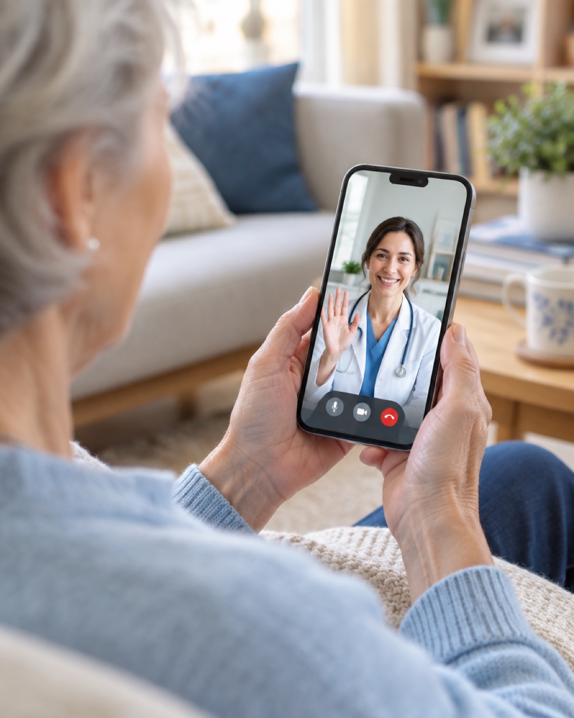 A telehealth video call with a doctor