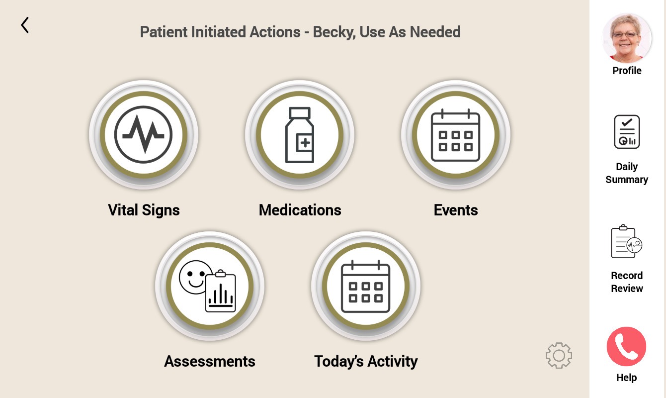 Patient-Initiated screen: the patient chooses actions as needed